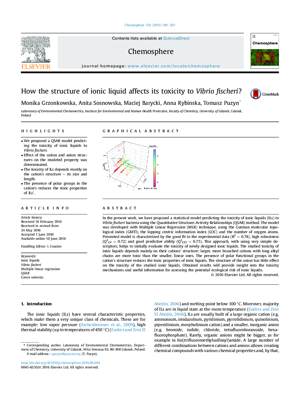 How the structure of ionic liquid affects its toxicity to Vibrio fischeri?