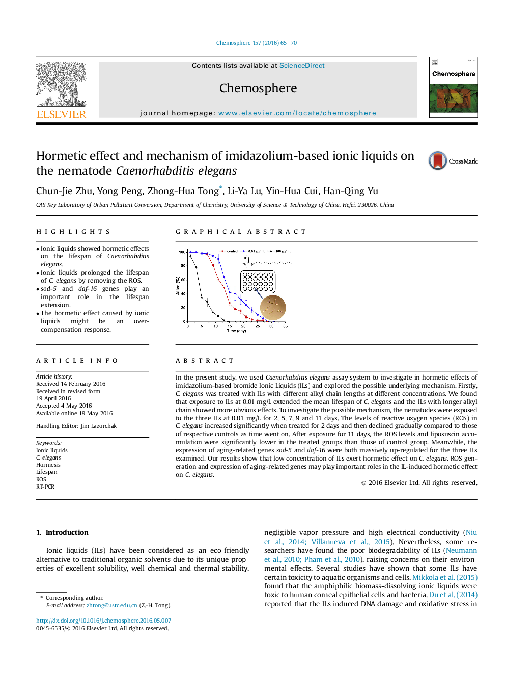 Hormetic effect and mechanism of imidazolium-based ionic liquids on the nematode Caenorhabditis elegans