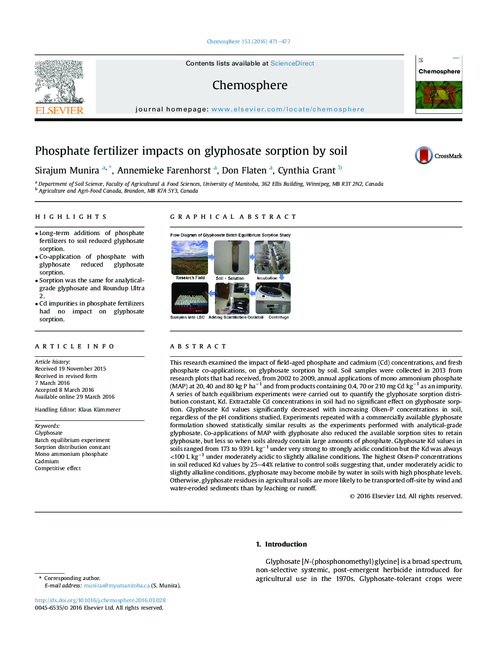 Phosphate fertilizer impacts on glyphosate sorption by soil