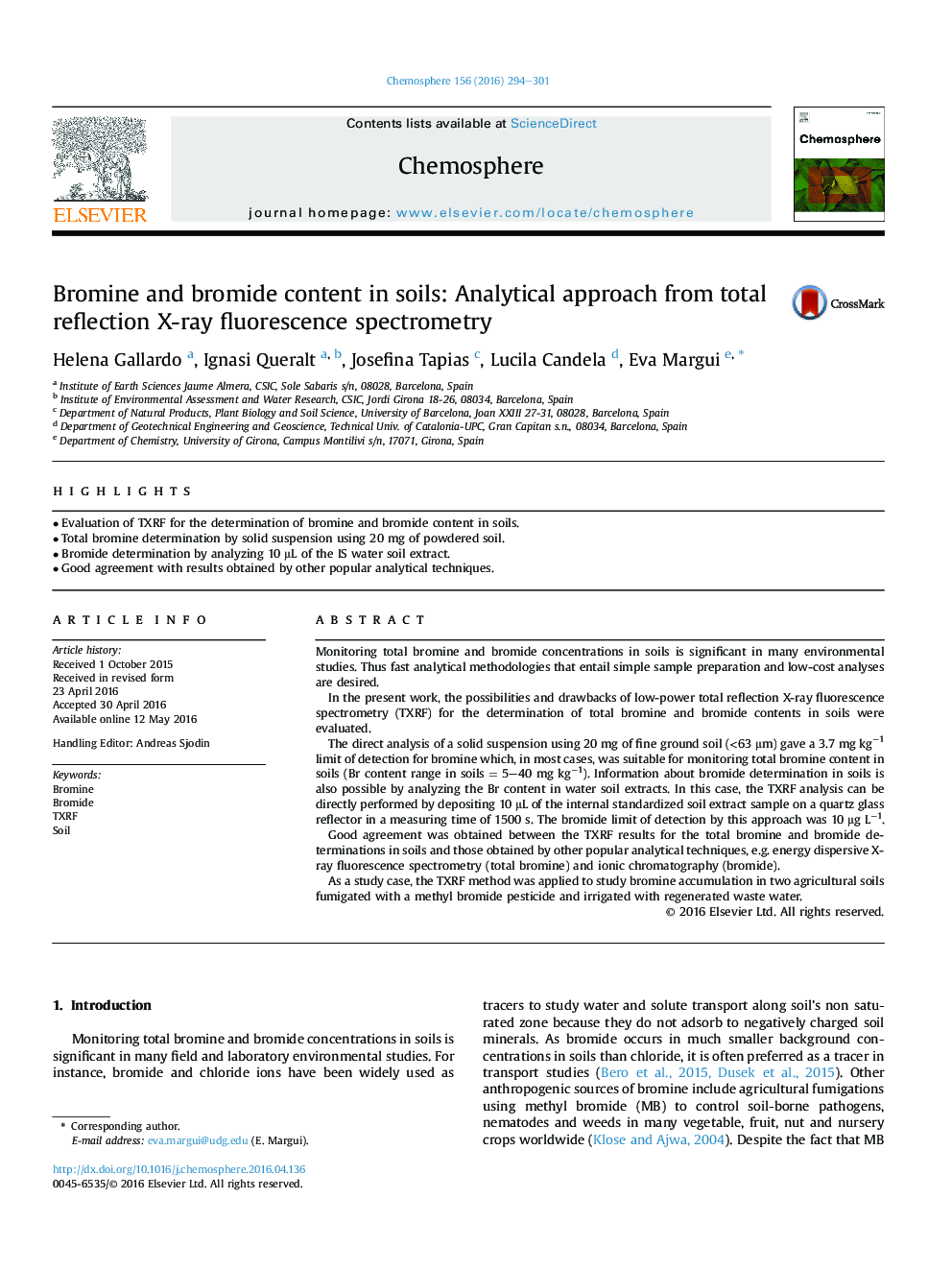 Bromine and bromide content in soils: Analytical approach from total reflection X-ray fluorescence spectrometry