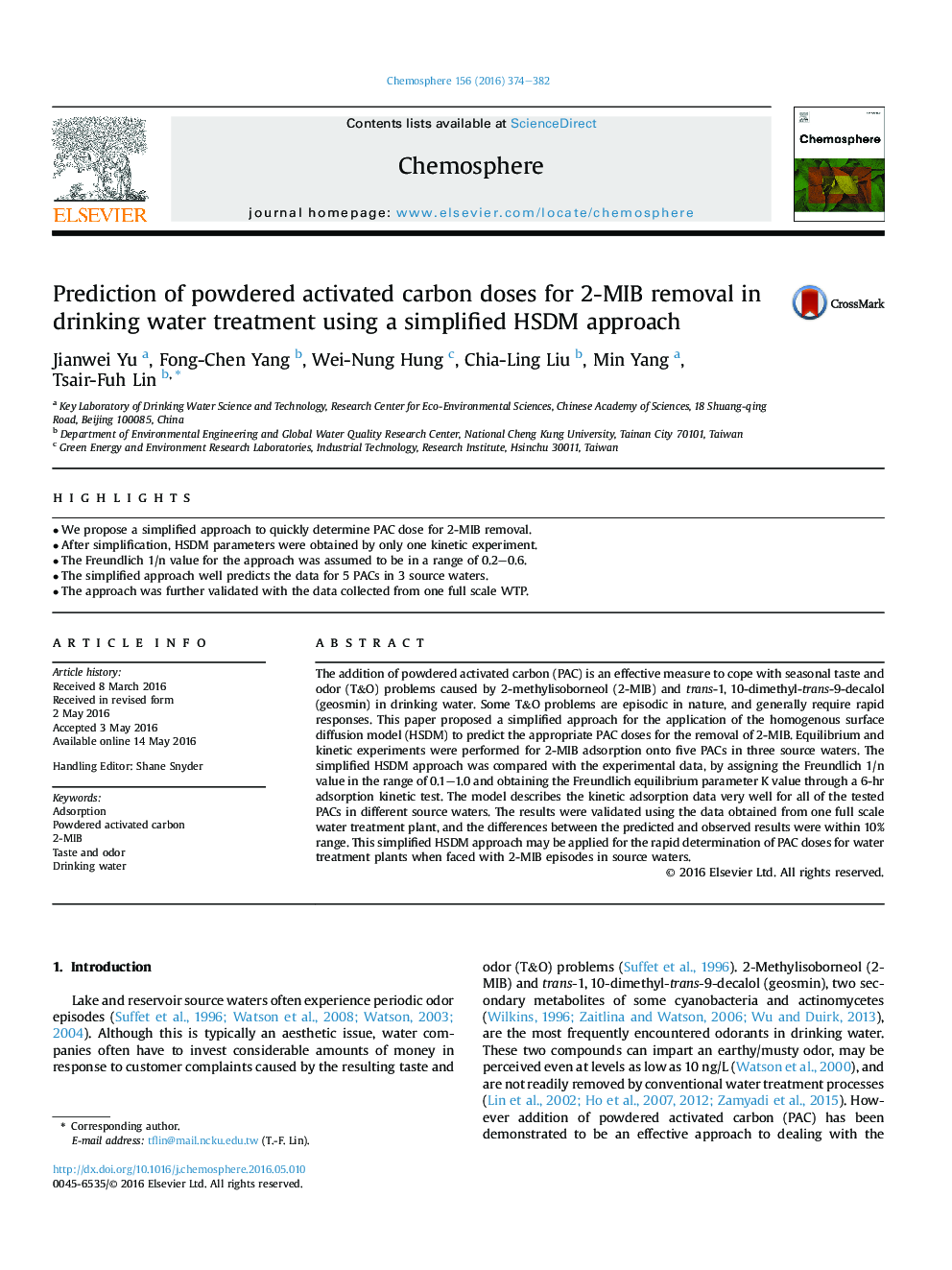 Prediction of powdered activated carbon doses for 2-MIB removal in drinking water treatment using a simplified HSDM approach