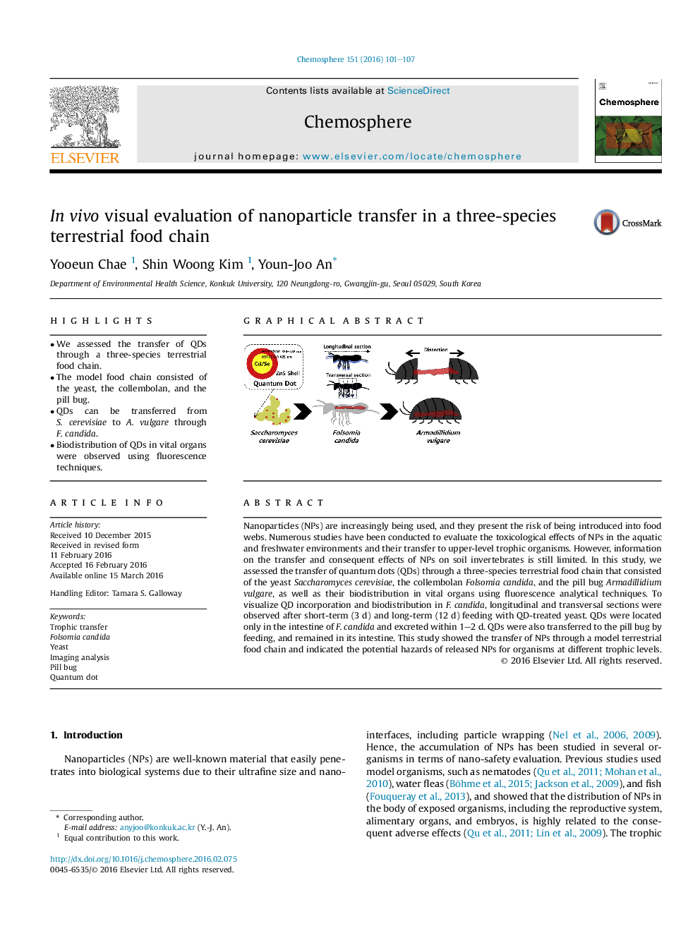 In vivo visual evaluation of nanoparticle transfer in a three-species terrestrial food chain