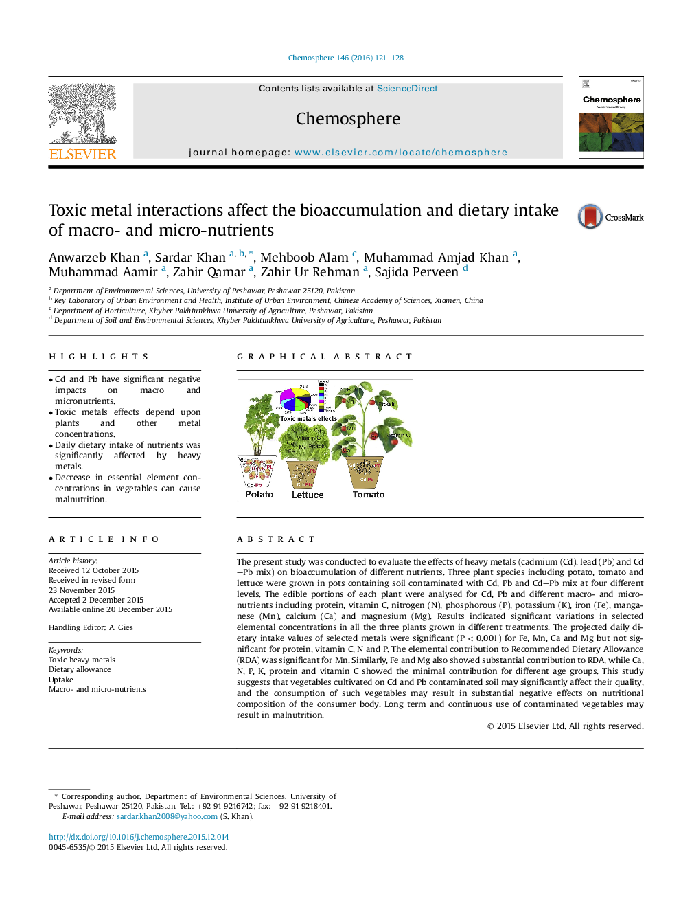 Toxic metal interactions affect the bioaccumulation and dietary intake of macro- and micro-nutrients