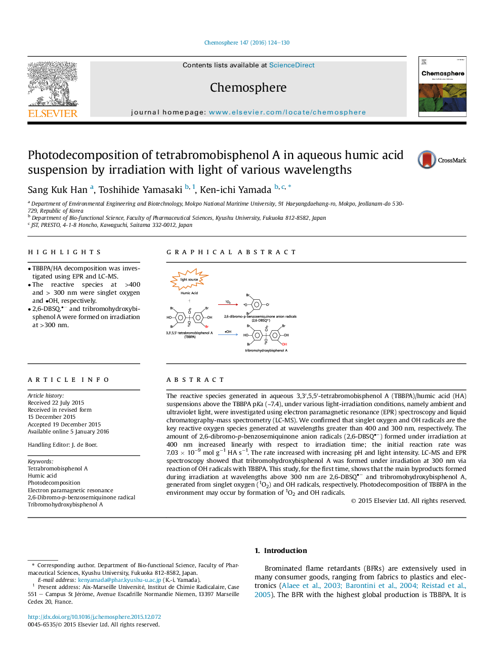 Photodecomposition of tetrabromobisphenol A in aqueous humic acid suspension by irradiation with light of various wavelengths