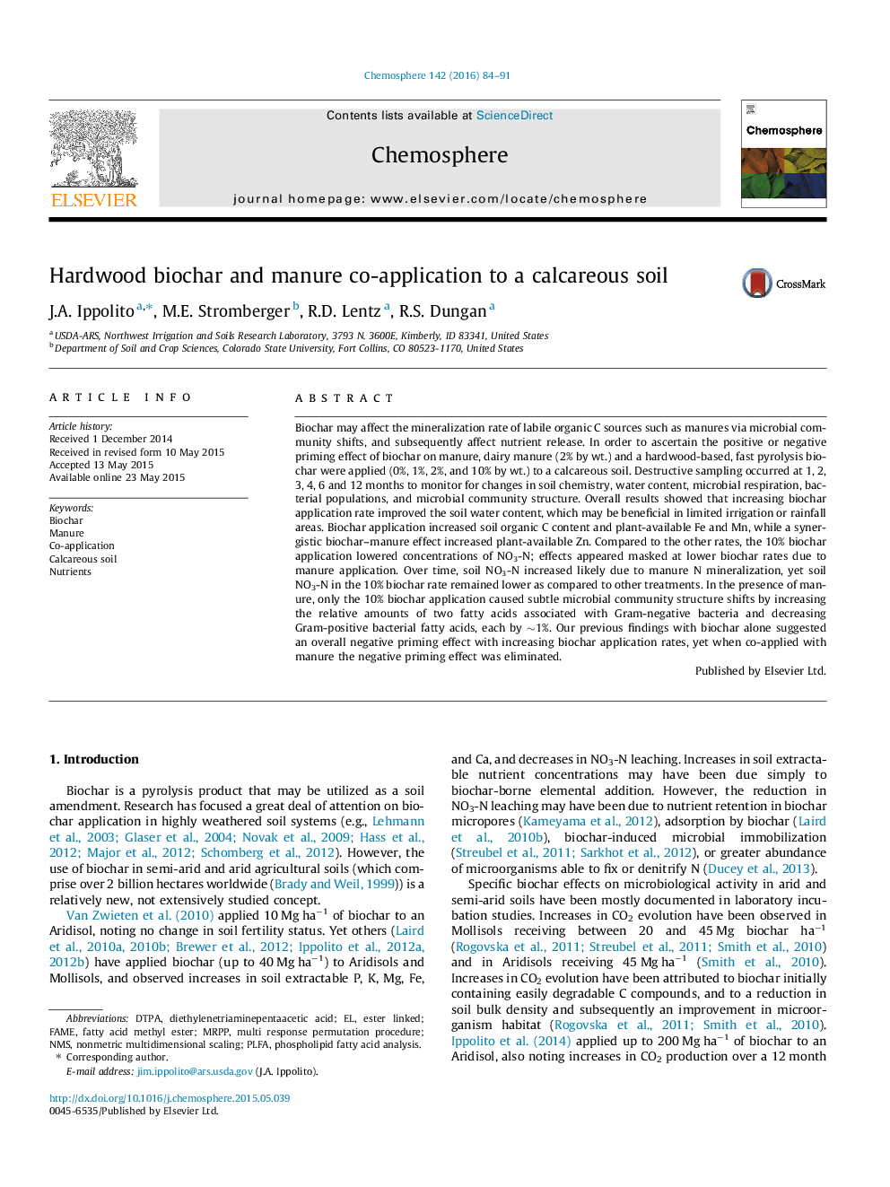 Hardwood biochar and manure co-application to a calcareous soil