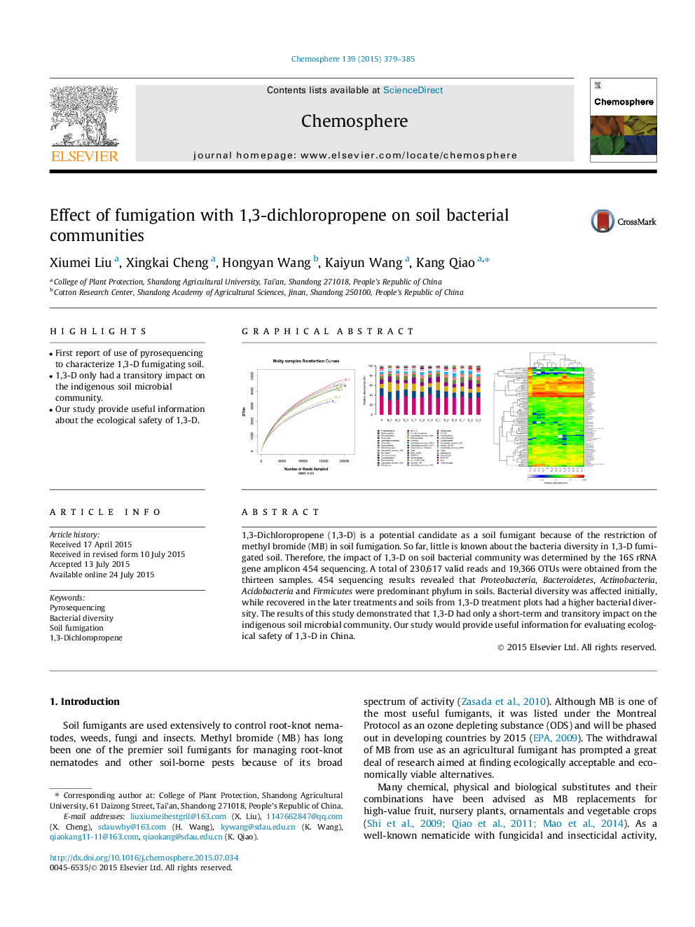 Effect of fumigation with 1,3-dichloropropene on soil bacterial communities