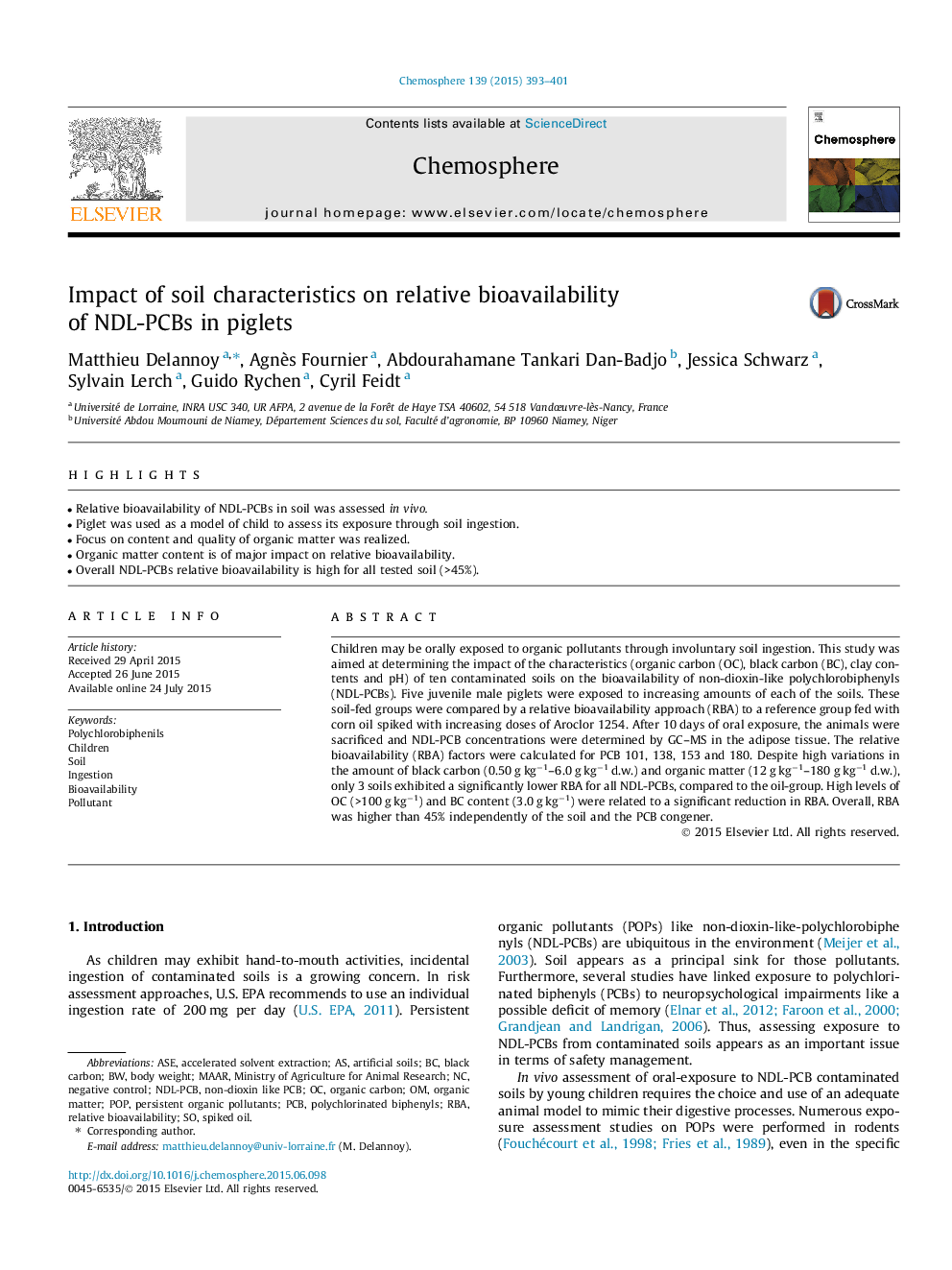 Impact of soil characteristics on relative bioavailability of NDL-PCBs in piglets