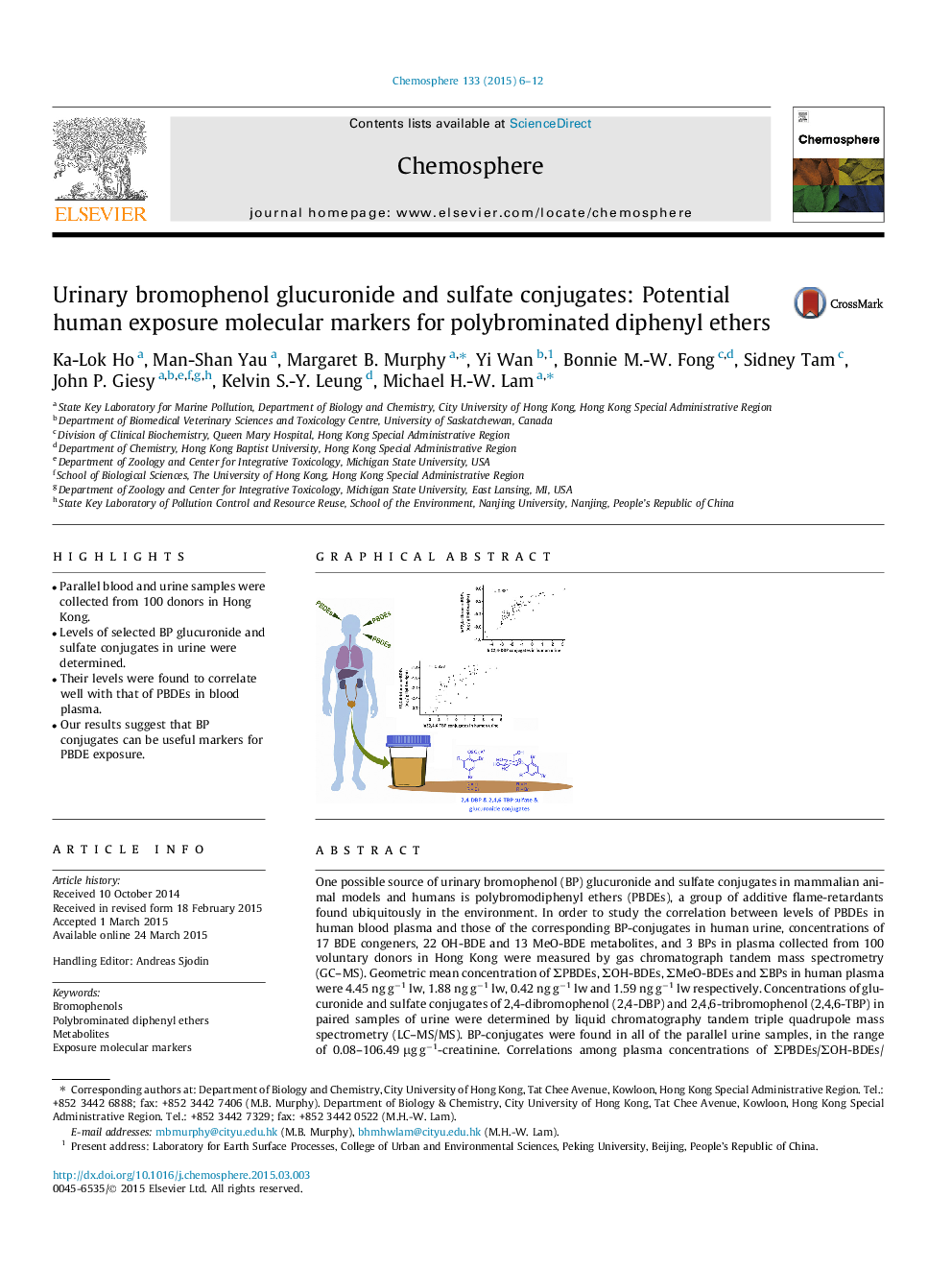 Urinary bromophenol glucuronide and sulfate conjugates: Potential human exposure molecular markers for polybrominated diphenyl ethers