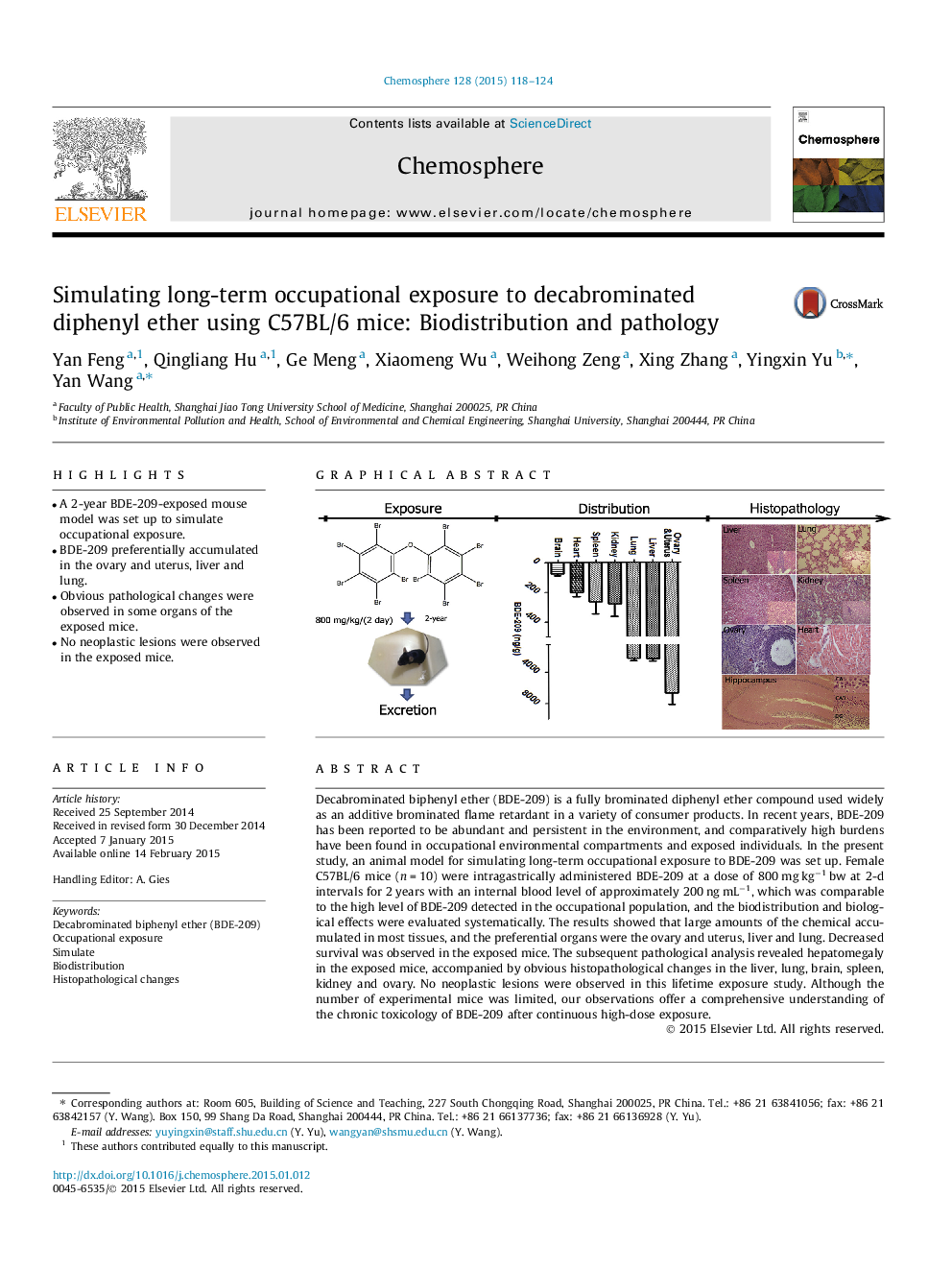 Simulating long-term occupational exposure to decabrominated diphenyl ether using C57BL/6 mice: Biodistribution and pathology