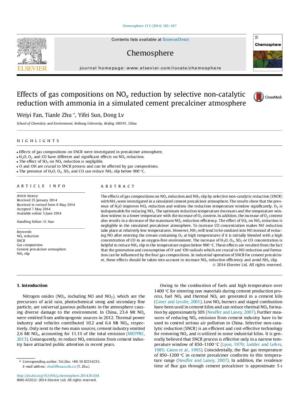 Effects of gas compositions on NOx reduction by selective non-catalytic reduction with ammonia in a simulated cement precalciner atmosphere