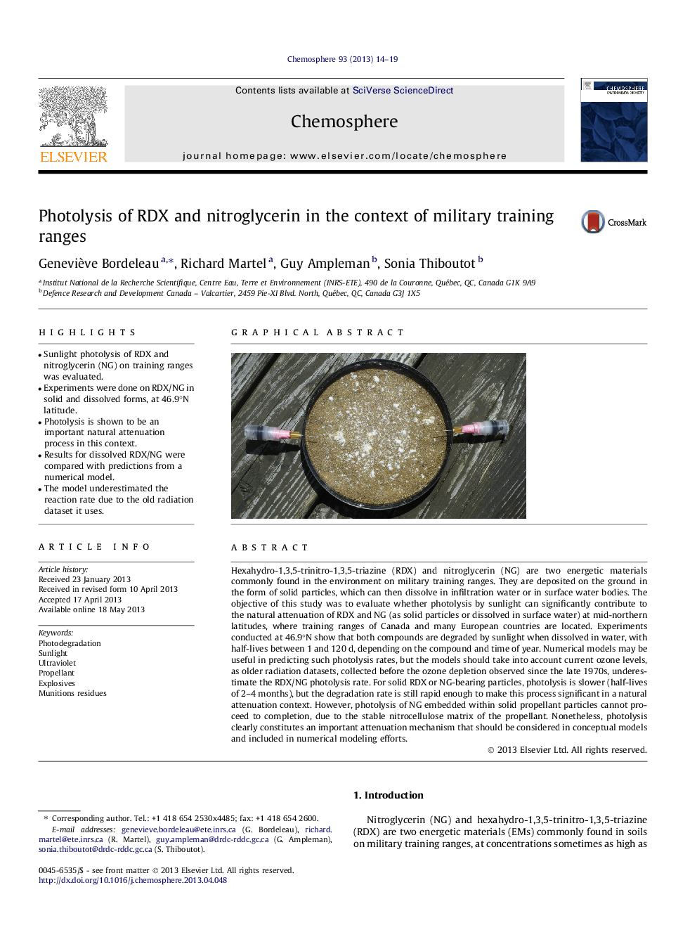 Photolysis of RDX and nitroglycerin in the context of military training ranges