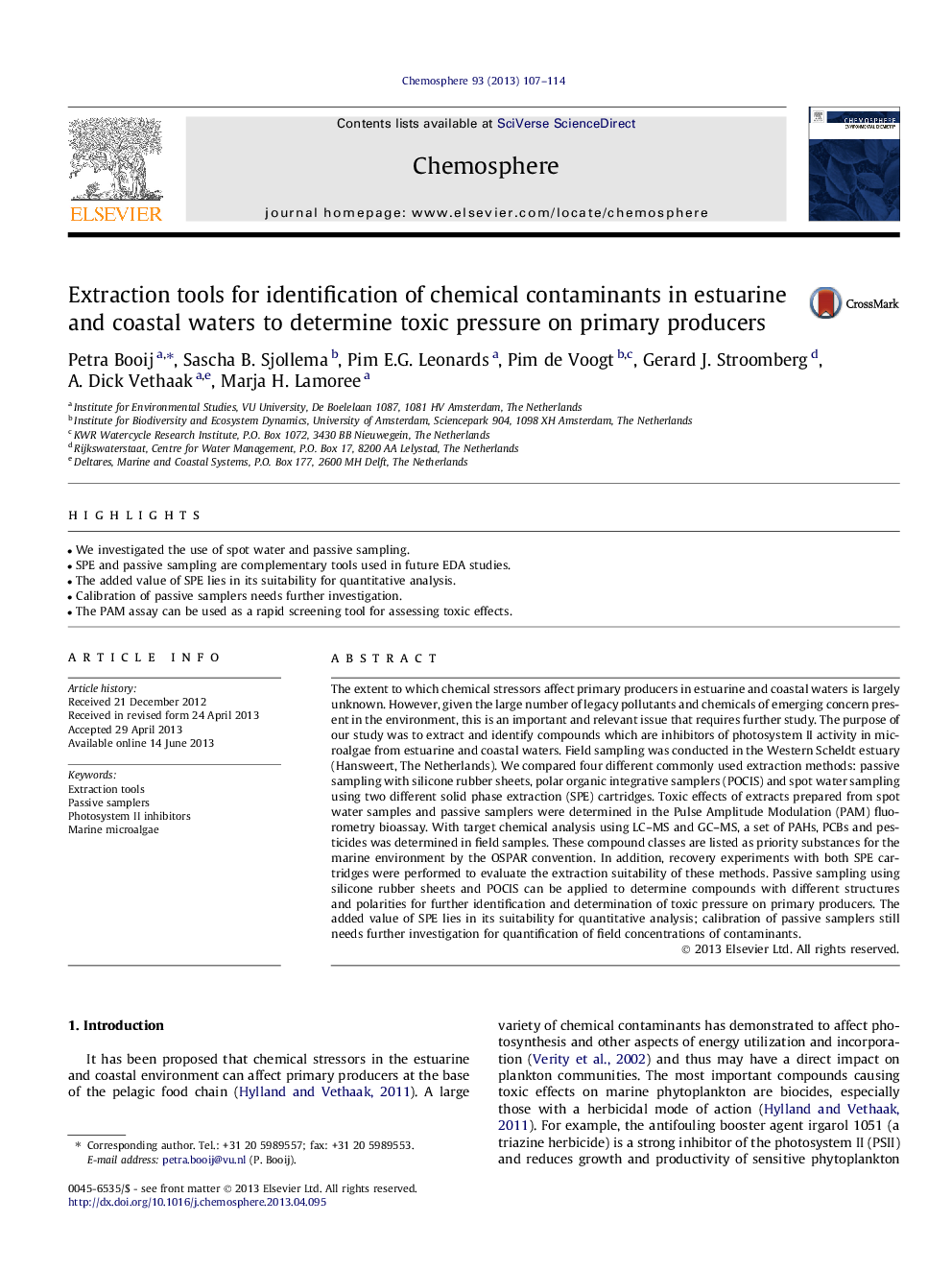 Extraction tools for identification of chemical contaminants in estuarine and coastal waters to determine toxic pressure on primary producers