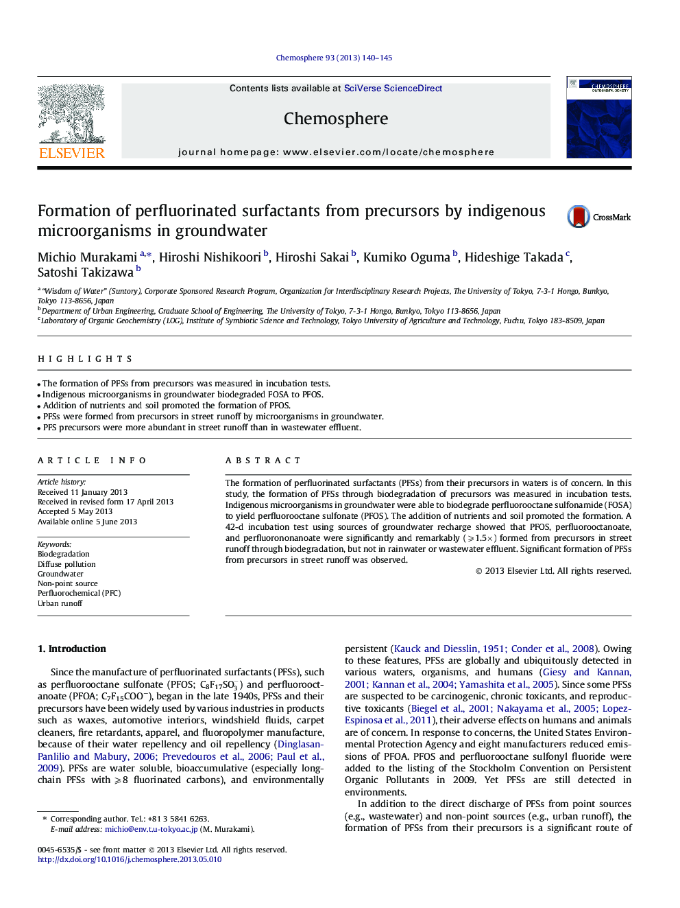 Formation of perfluorinated surfactants from precursors by indigenous microorganisms in groundwater