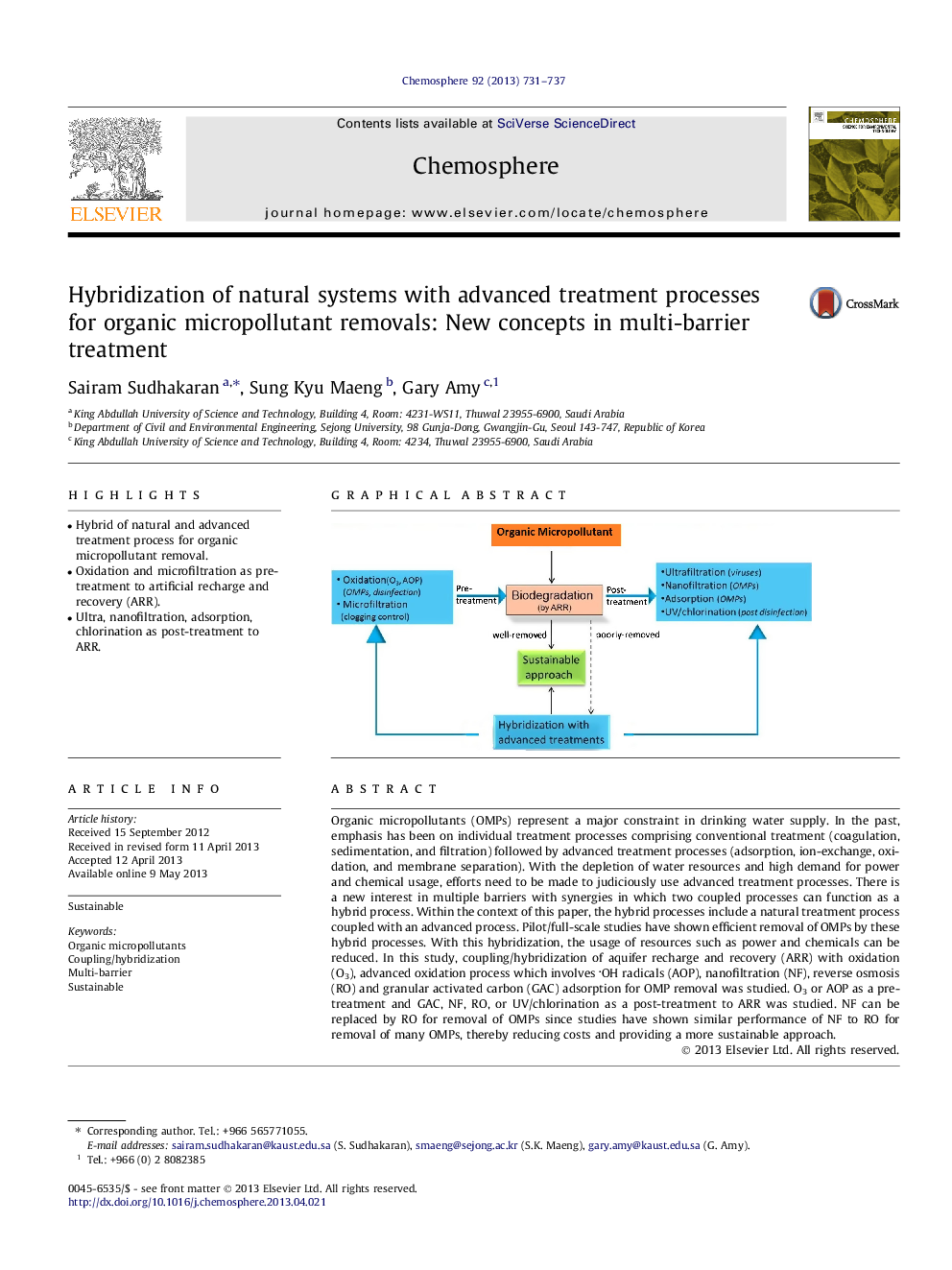 Hybridization of natural systems with advanced treatment processes for organic micropollutant removals: New concepts in multi-barrier treatment