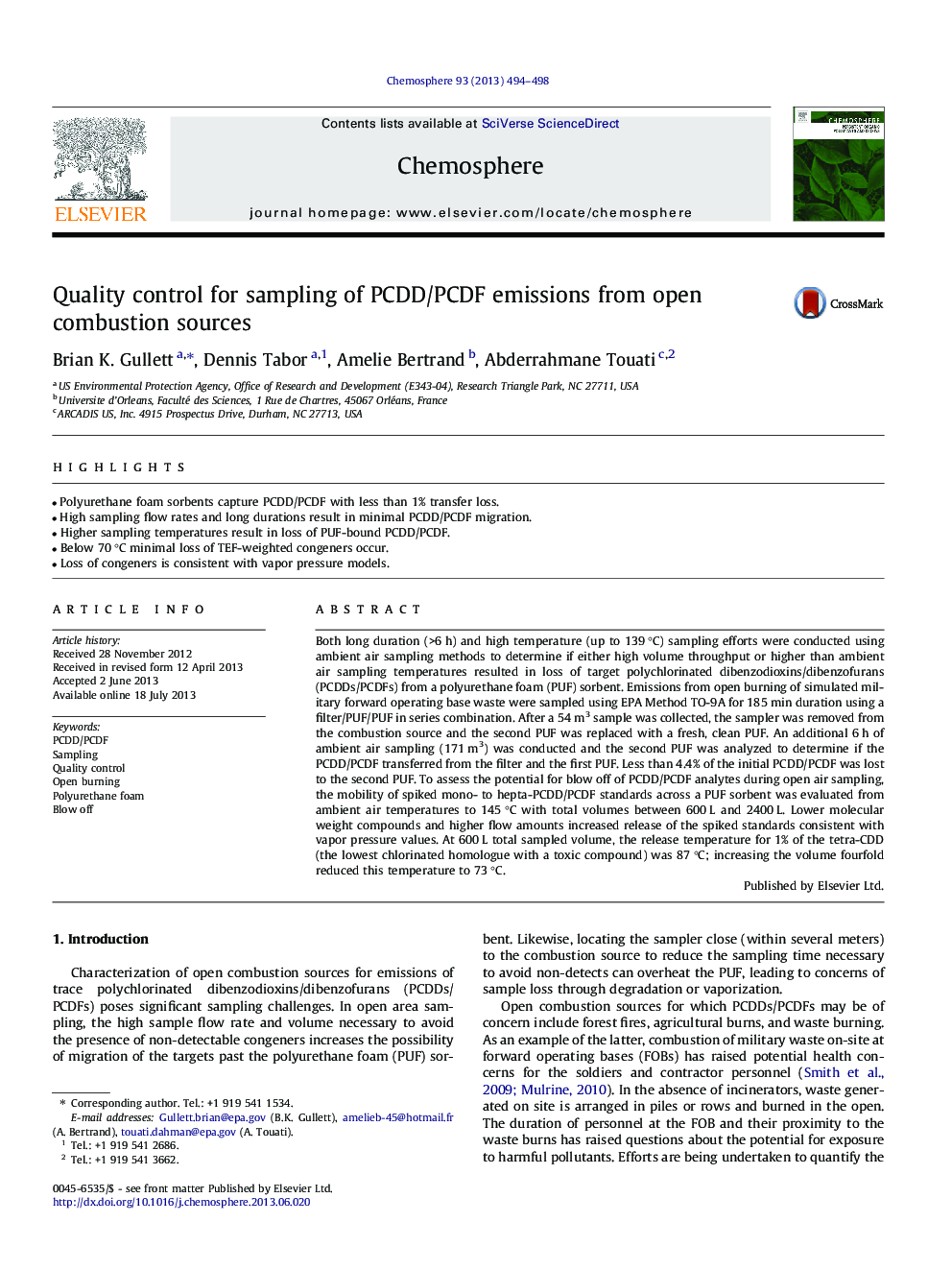 Quality control for sampling of PCDD/PCDF emissions from open combustion sources