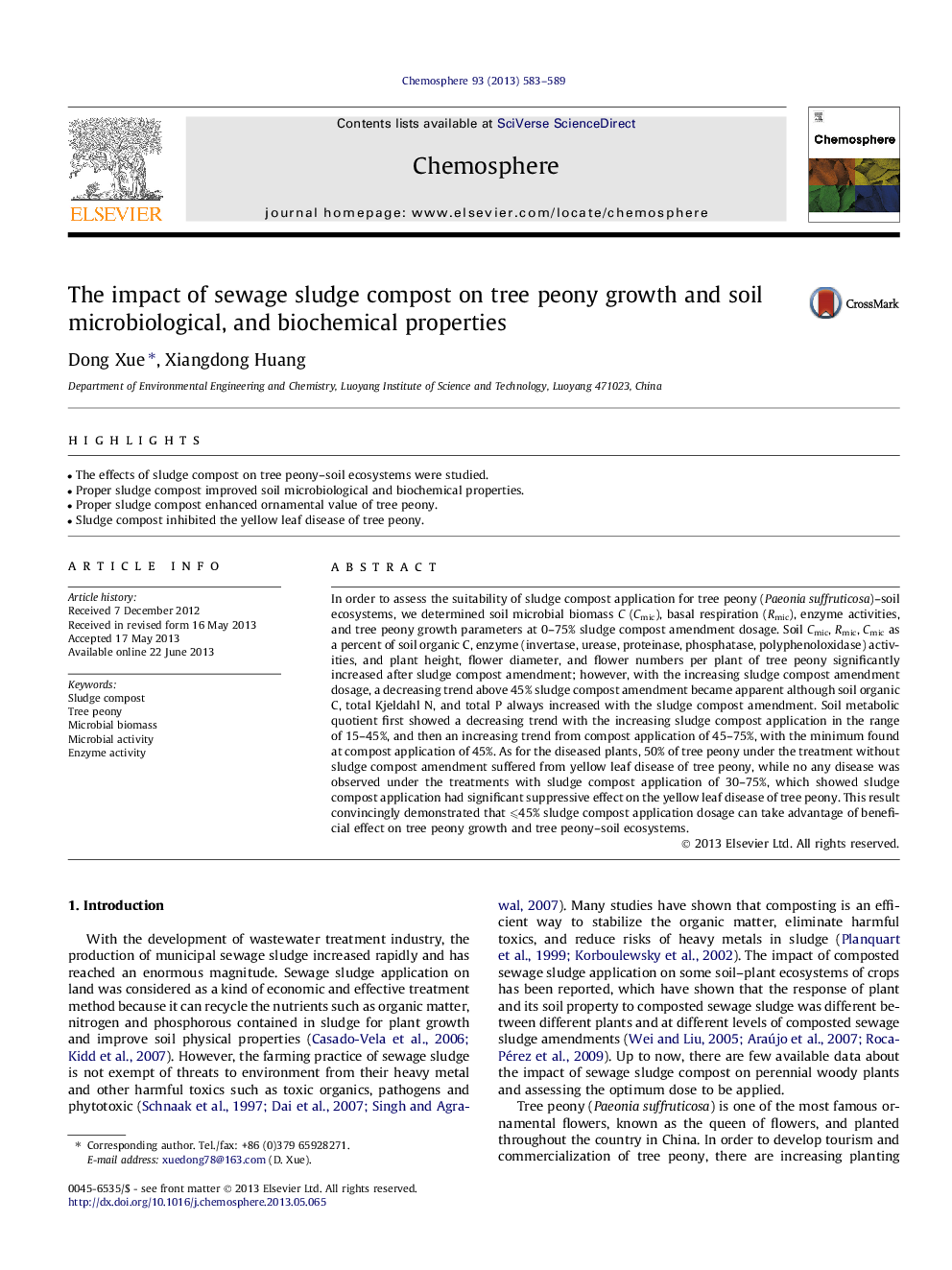 The impact of sewage sludge compost on tree peony growth and soil microbiological, and biochemical properties