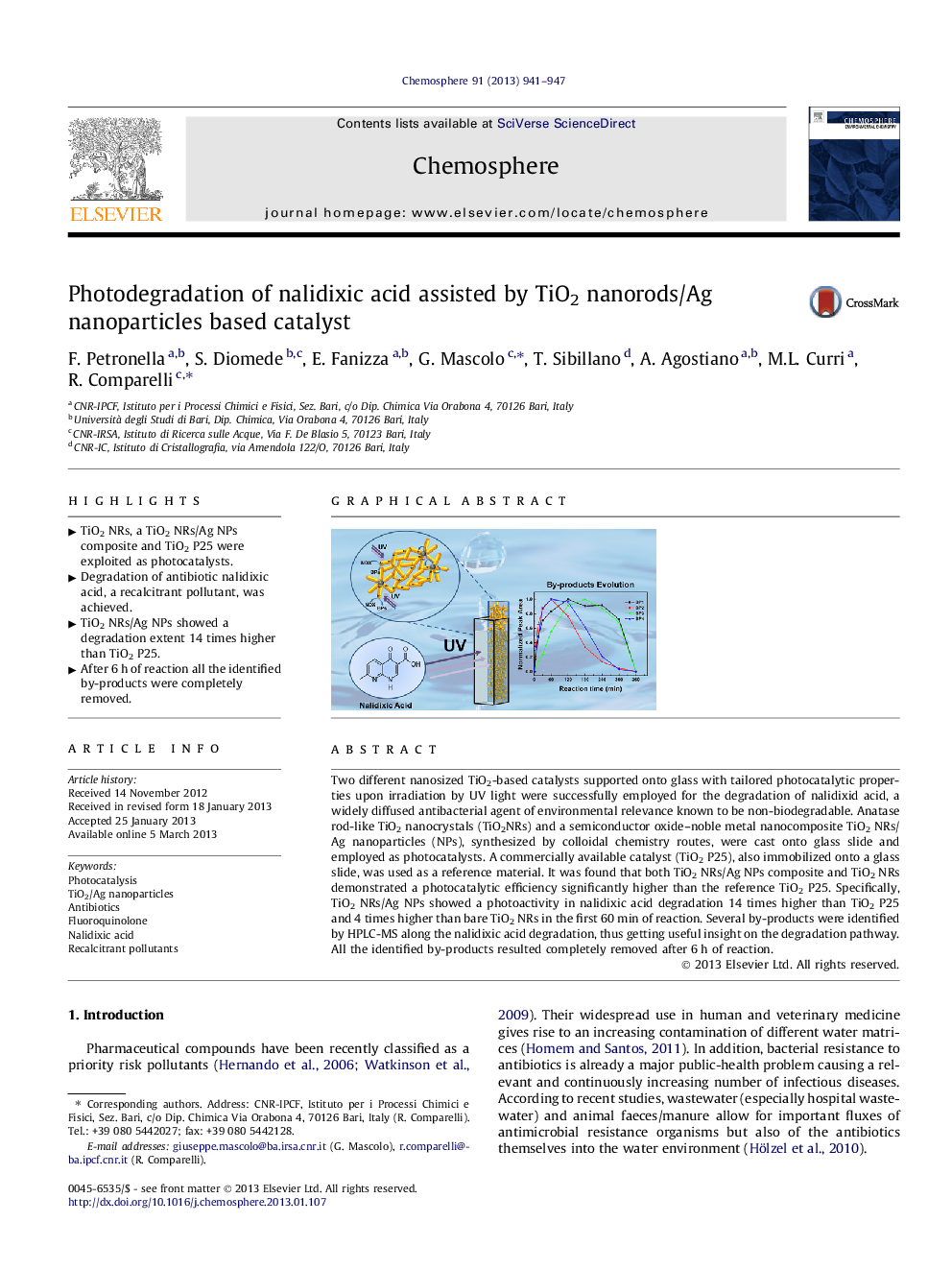 Photodegradation of nalidixic acid assisted by TiO2 nanorods/Ag nanoparticles based catalyst