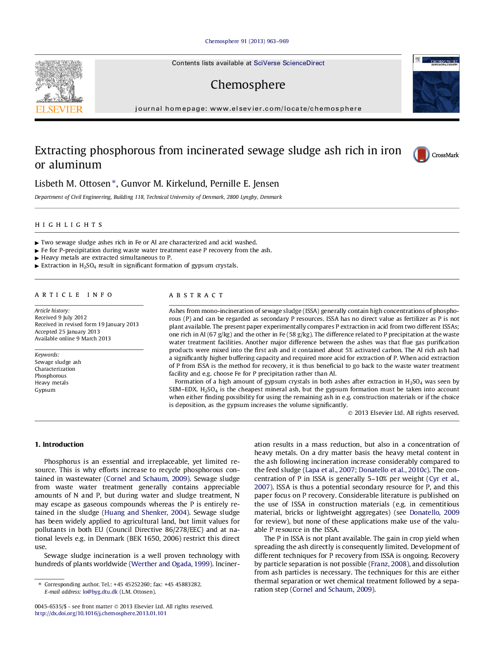 عکس صفحه اول مقاله: Extracting phosphorous from incinerated sewage sludge ash rich in iron or aluminum Extracting phosphorous from incinerated sewage sludge ash rich in iron or aluminum