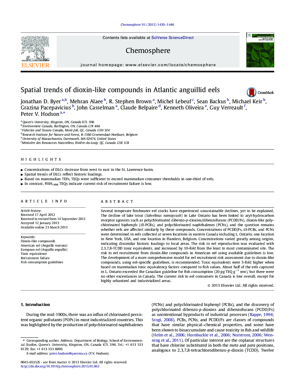 Spatial trends of dioxin-like compounds in Atlantic anguillid eels