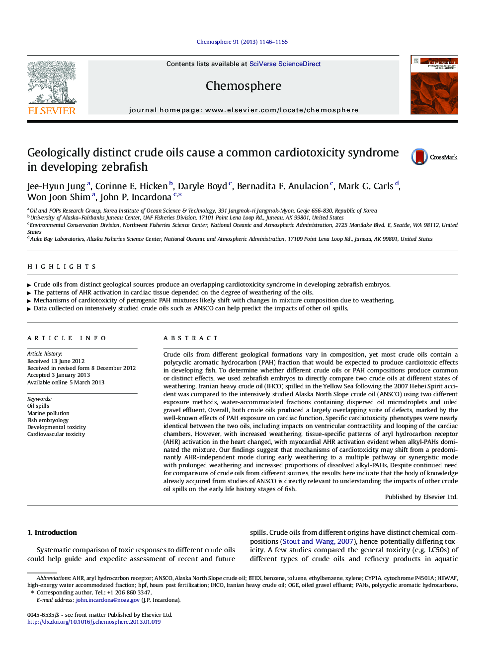 Geologically distinct crude oils cause a common cardiotoxicity syndrome in developing zebrafish