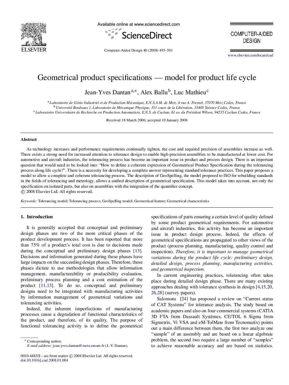 Geometrical product specifications — model for product life cycle