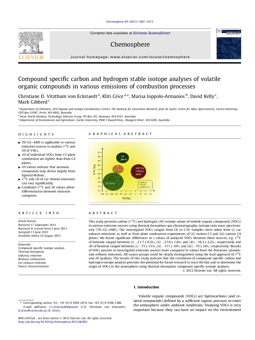 Compound specific carbon and hydrogen stable isotope analyses of volatile organic compounds in various emissions of combustion processes