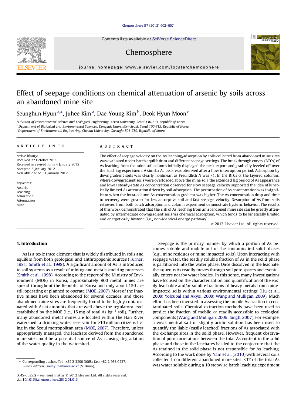 Effect of seepage conditions on chemical attenuation of arsenic by soils across an abandoned mine site