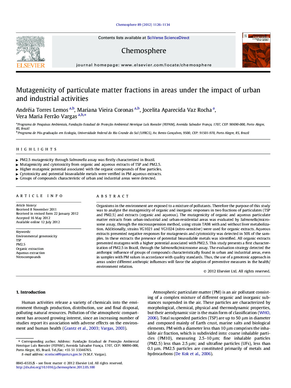 Mutagenicity of particulate matter fractions in areas under the impact of urban and industrial activities