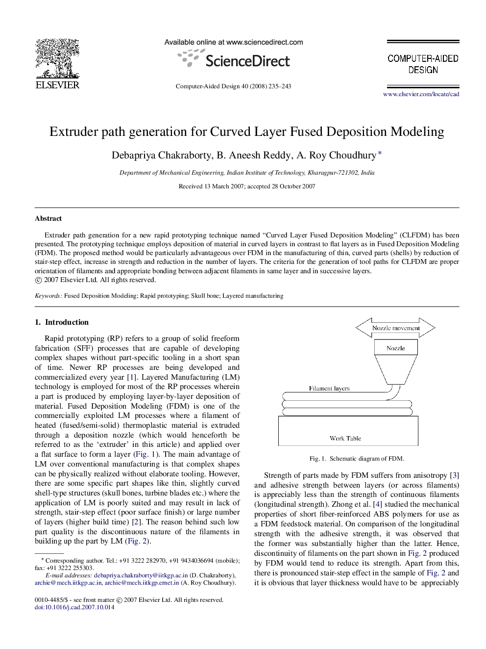 Extruder path generation for Curved Layer Fused Deposition Modeling