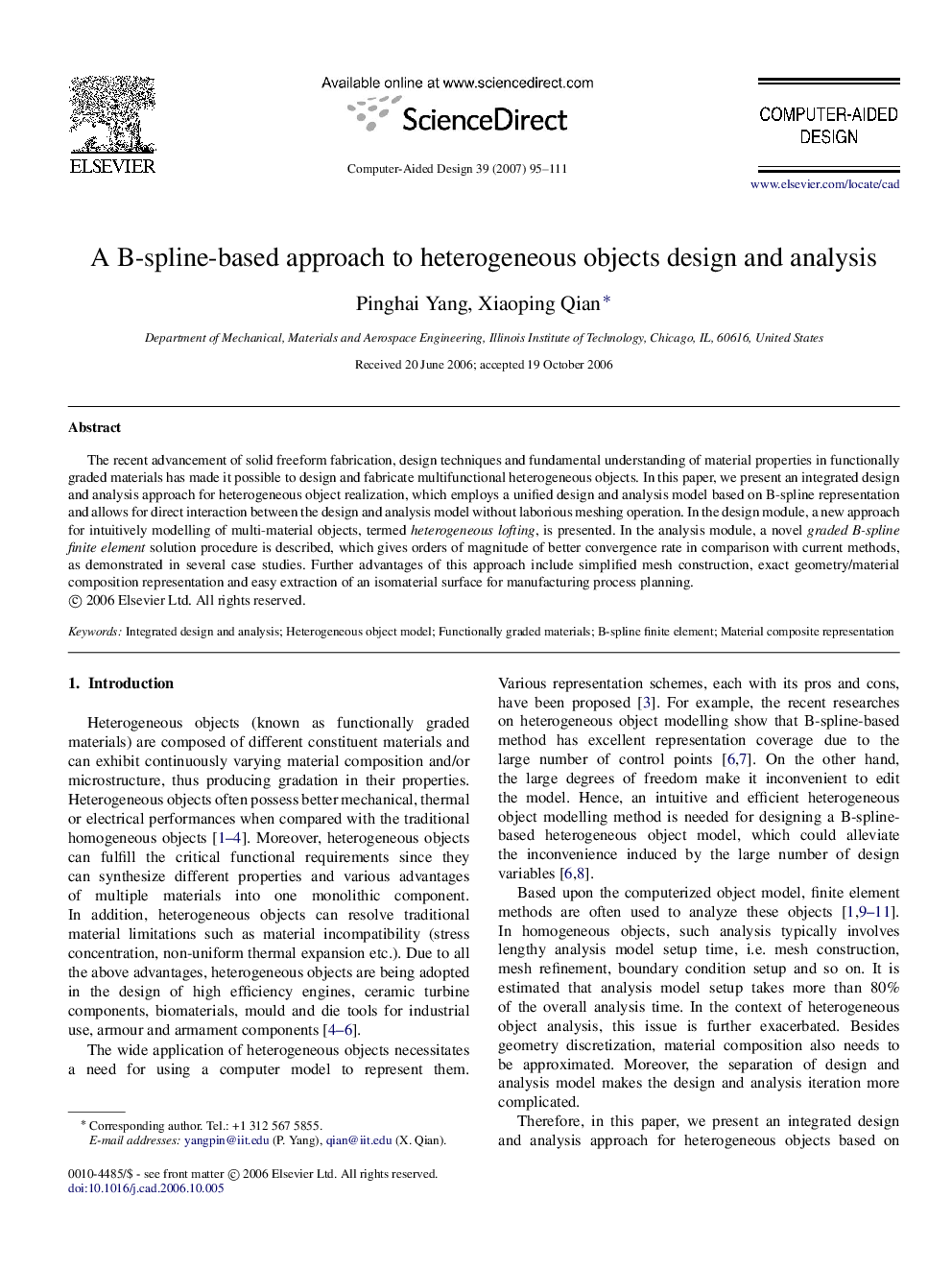 A B-spline-based approach to heterogeneous objects design and analysis