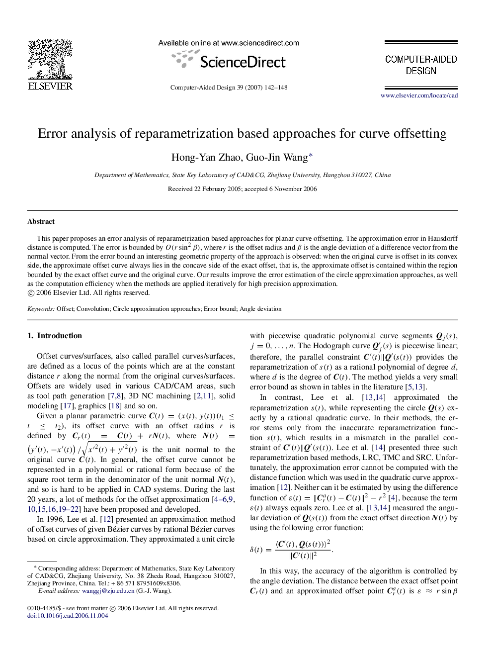 Error analysis of reparametrization based approaches for curve offsetting