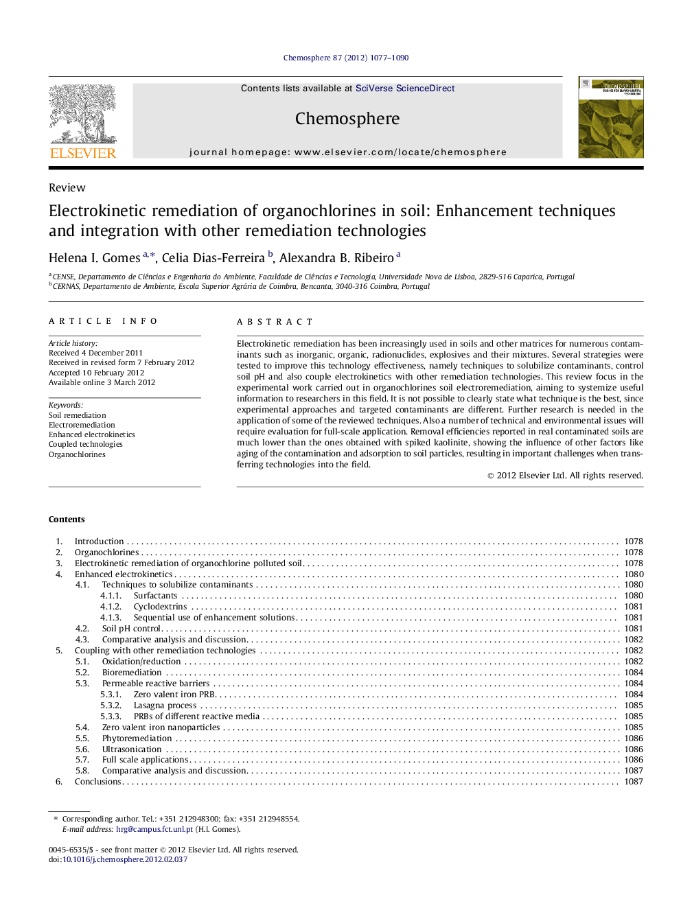 Electrokinetic remediation of organochlorines in soil: Enhancement techniques and integration with other remediation technologies