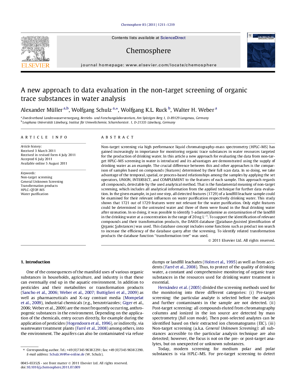 A new approach to data evaluation in the non-target screening of organic trace substances in water analysis