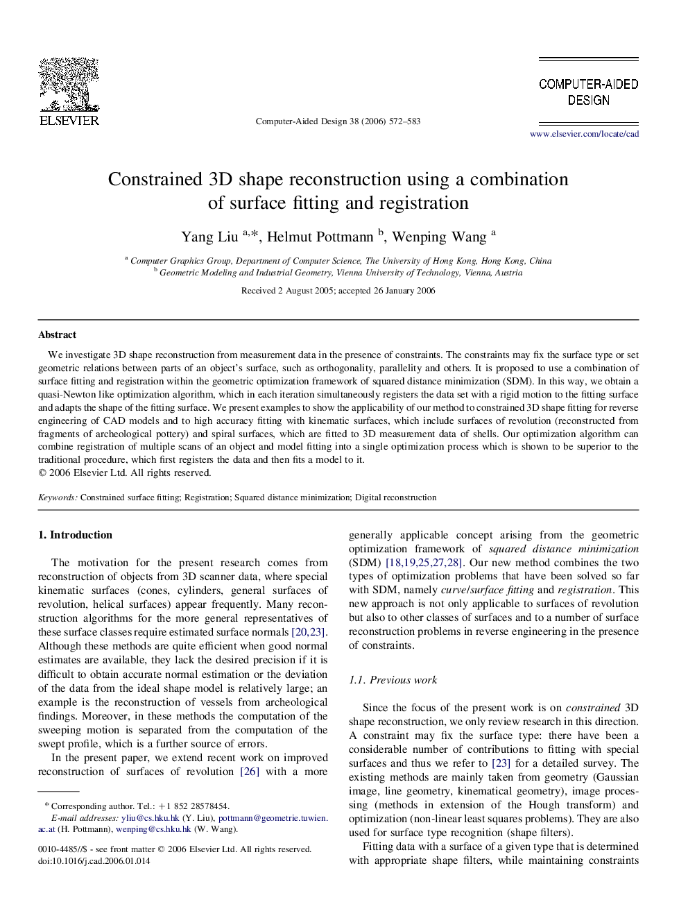 Constrained 3D shape reconstruction using a combination of surface fitting and registration