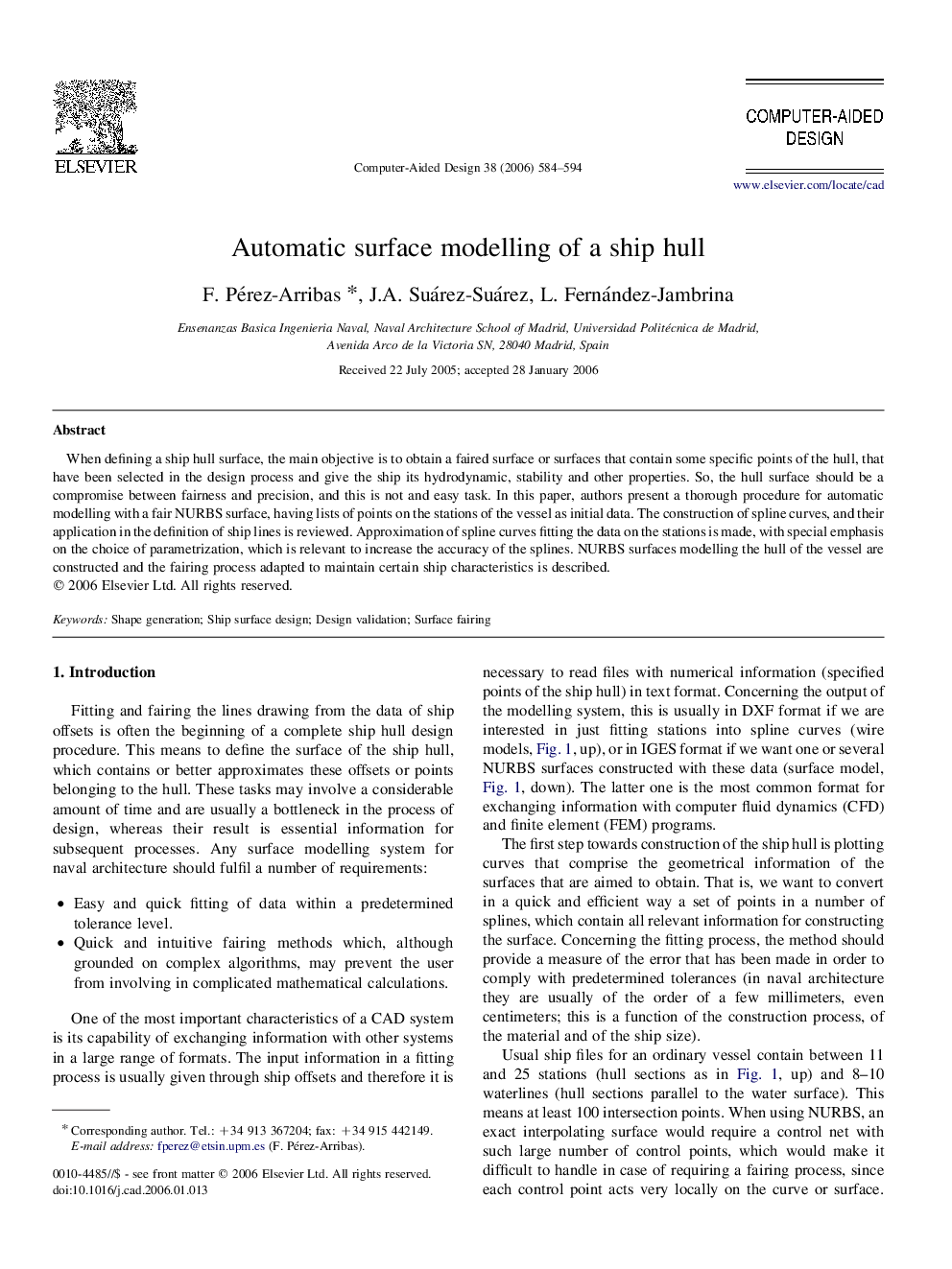 Automatic surface modelling of a ship hull