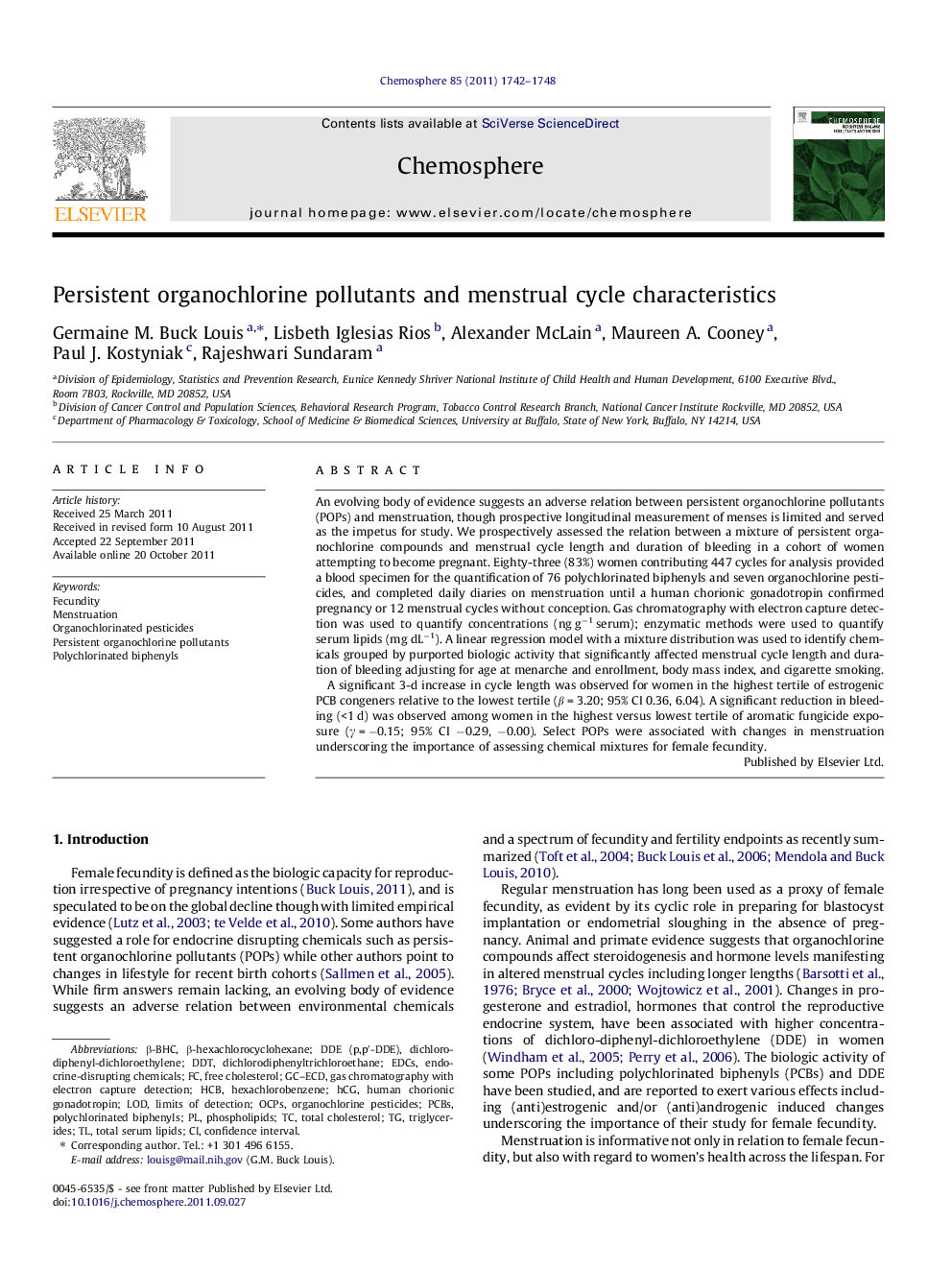 Persistent organochlorine pollutants and menstrual cycle characteristics