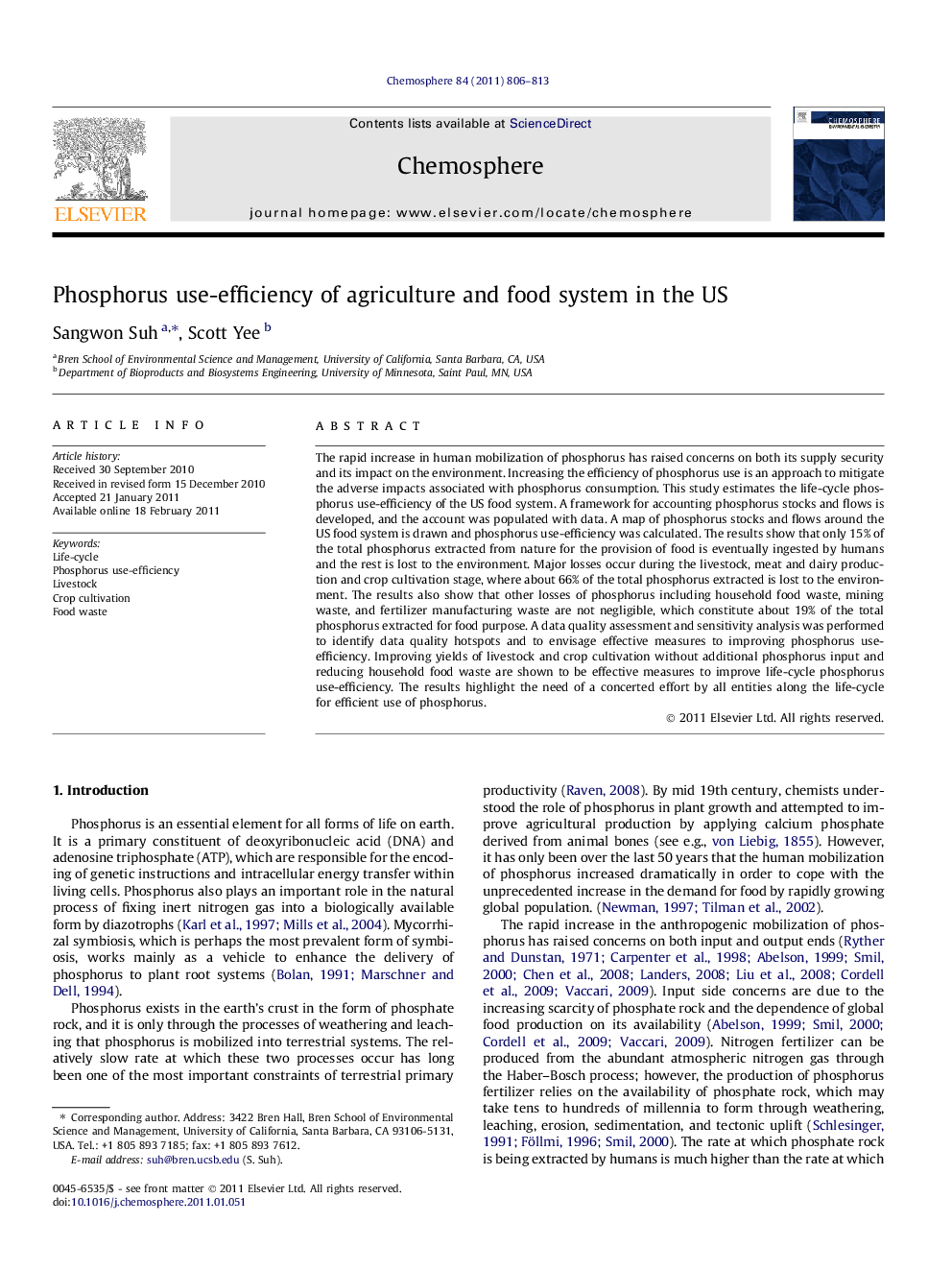 Phosphorus use-efficiency of agriculture and food system in the US