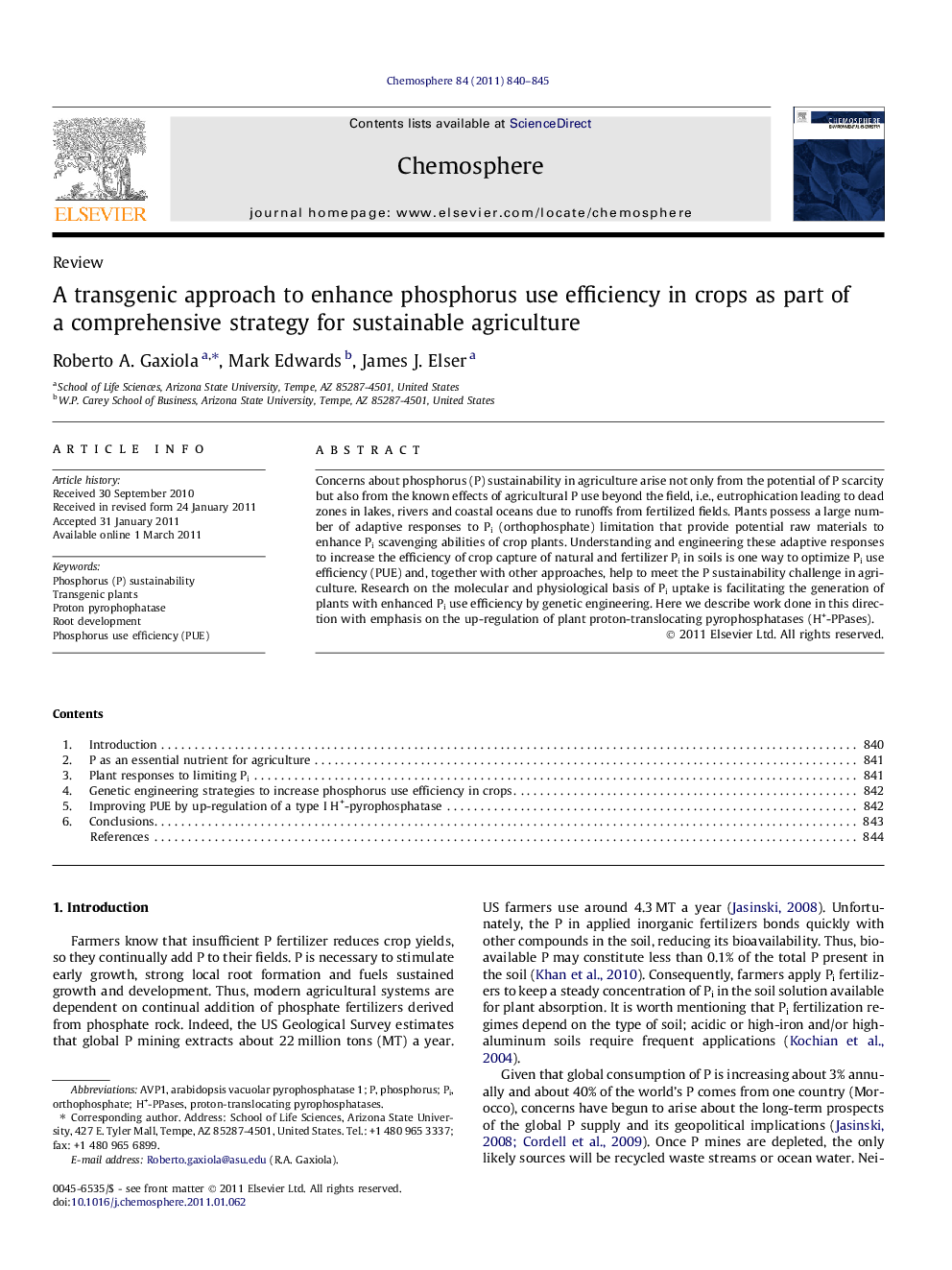 A transgenic approach to enhance phosphorus use efficiency in crops as part of a comprehensive strategy for sustainable agriculture