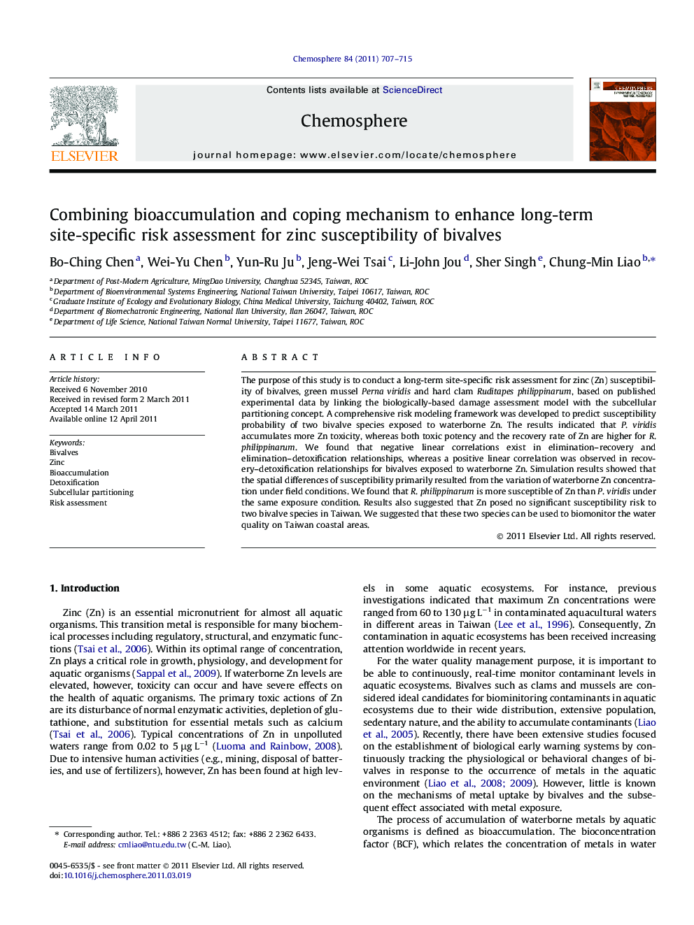 Combining bioaccumulation and coping mechanism to enhance long-term site-specific risk assessment for zinc susceptibility of bivalves