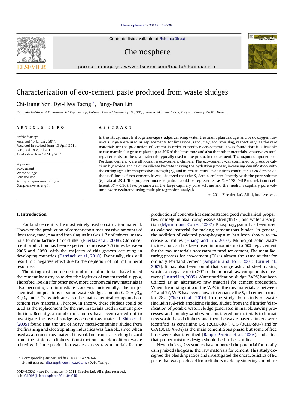 Characterization of eco-cement paste produced from waste sludges