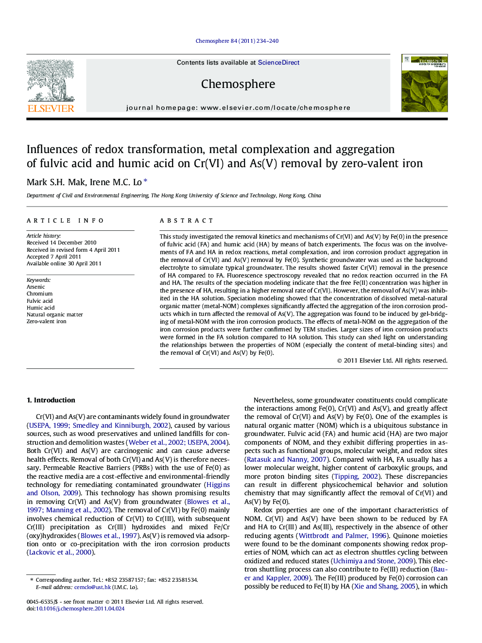 Influences of redox transformation, metal complexation and aggregation of fulvic acid and humic acid on Cr(VI) and As(V) removal by zero-valent iron