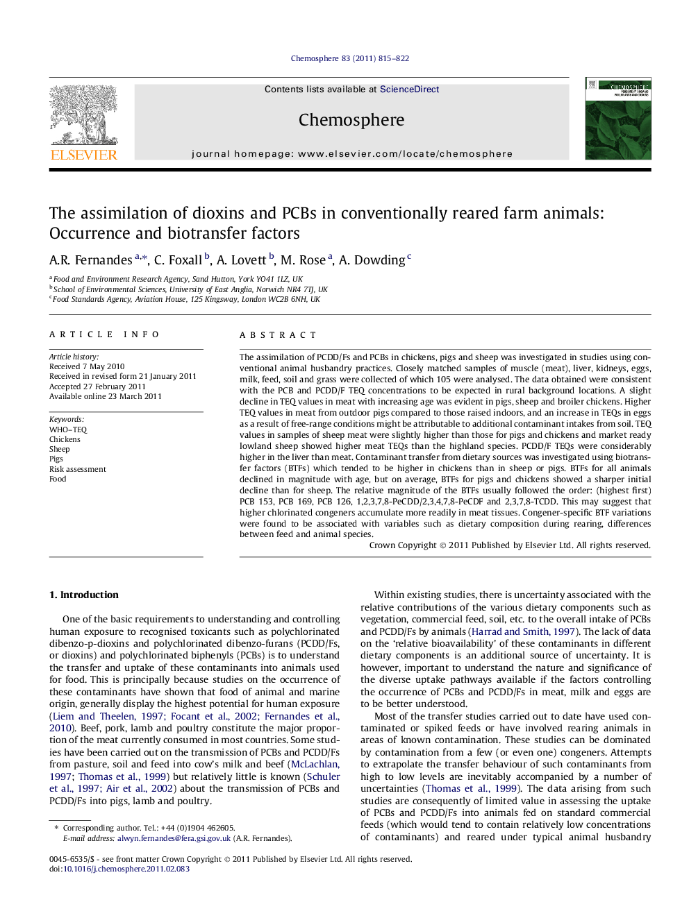 The assimilation of dioxins and PCBs in conventionally reared farm animals: Occurrence and biotransfer factors