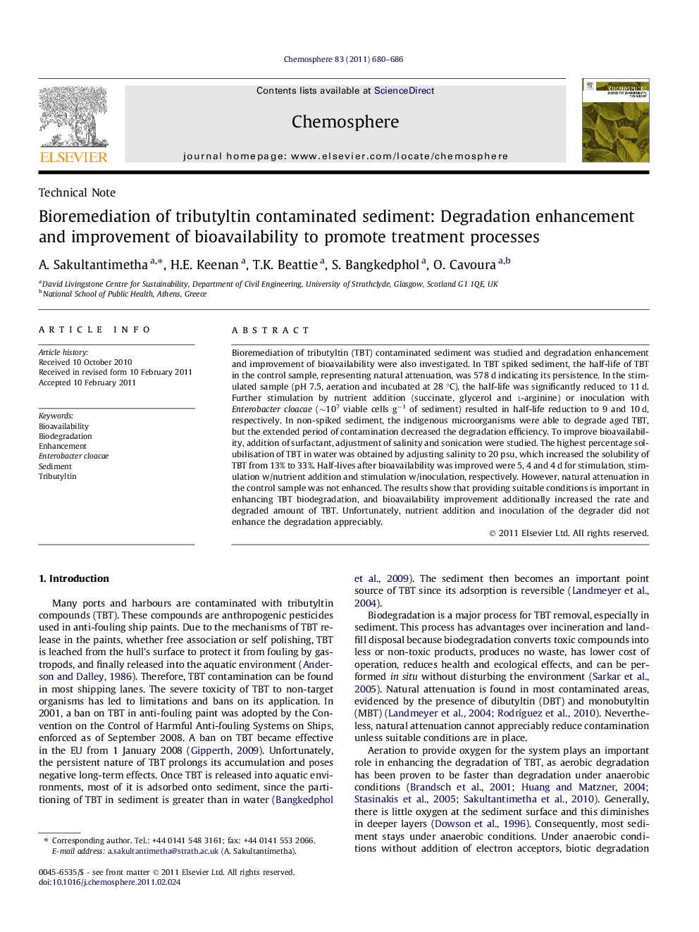 Bioremediation of tributyltin contaminated sediment: Degradation enhancement and improvement of bioavailability to promote treatment processes