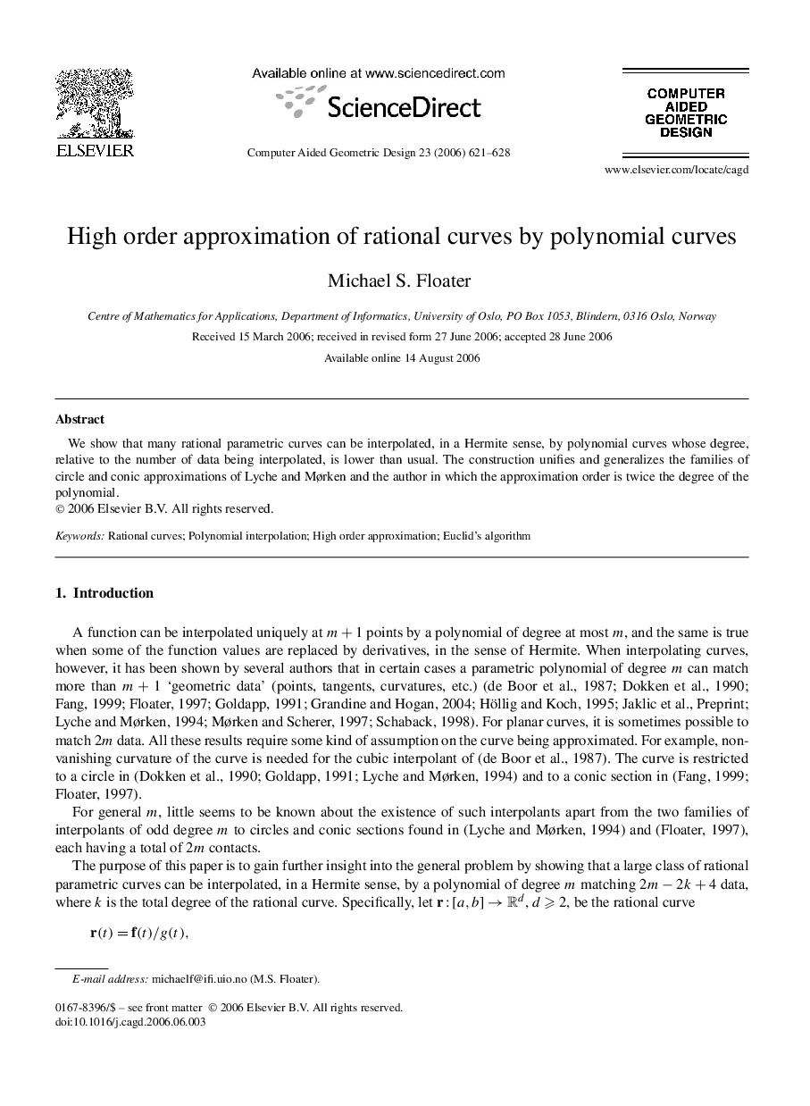 High order approximation of rational curves by polynomial curves