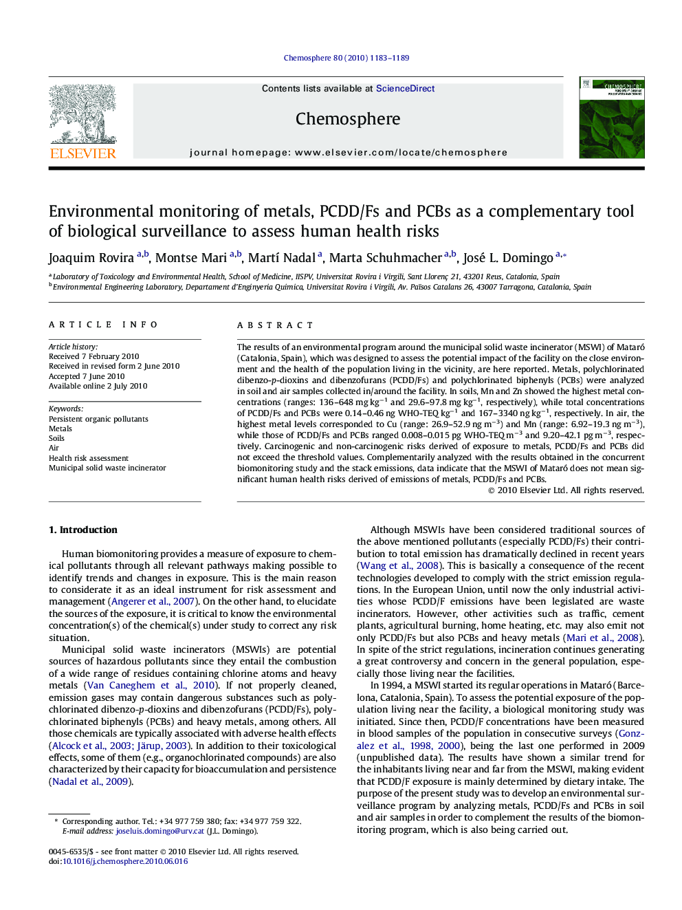 Environmental monitoring of metals, PCDD/Fs and PCBs as a complementary tool of biological surveillance to assess human health risks