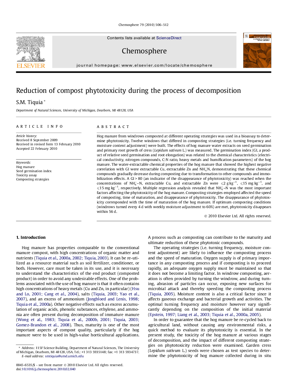 Reduction of compost phytotoxicity during the process of decomposition