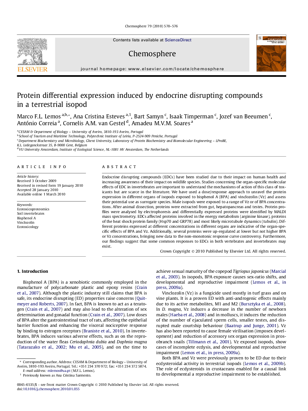 Protein differential expression induced by endocrine disrupting compounds in a terrestrial isopod