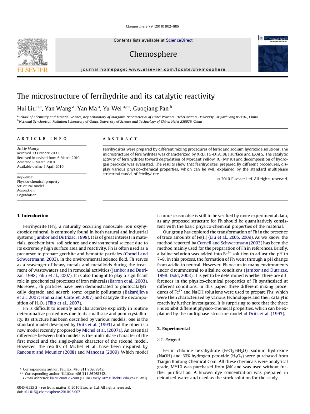 The microstructure of ferrihydrite and its catalytic reactivity