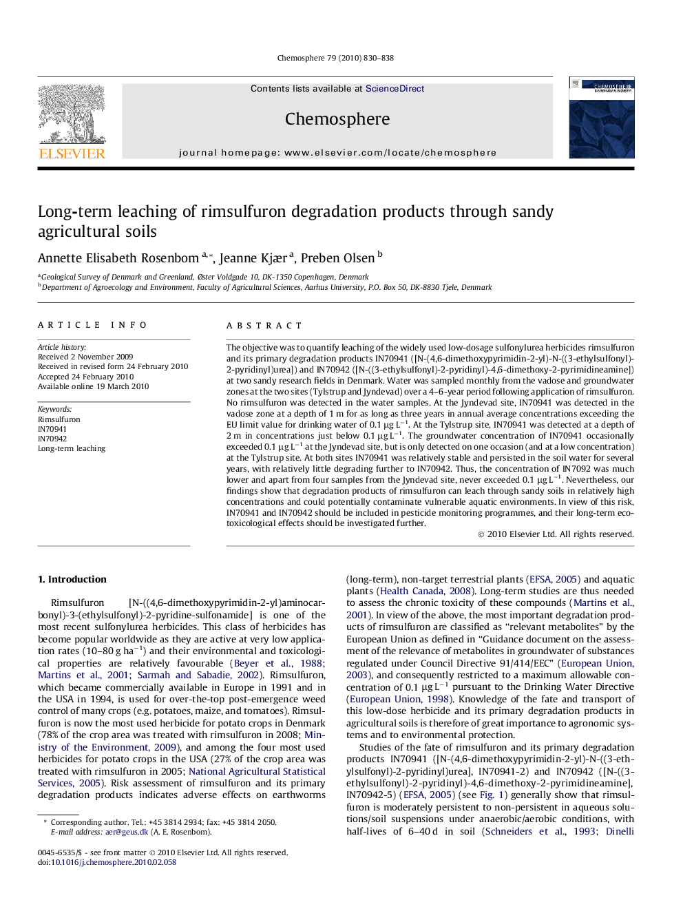 Long-term leaching of rimsulfuron degradation products through sandy agricultural soils