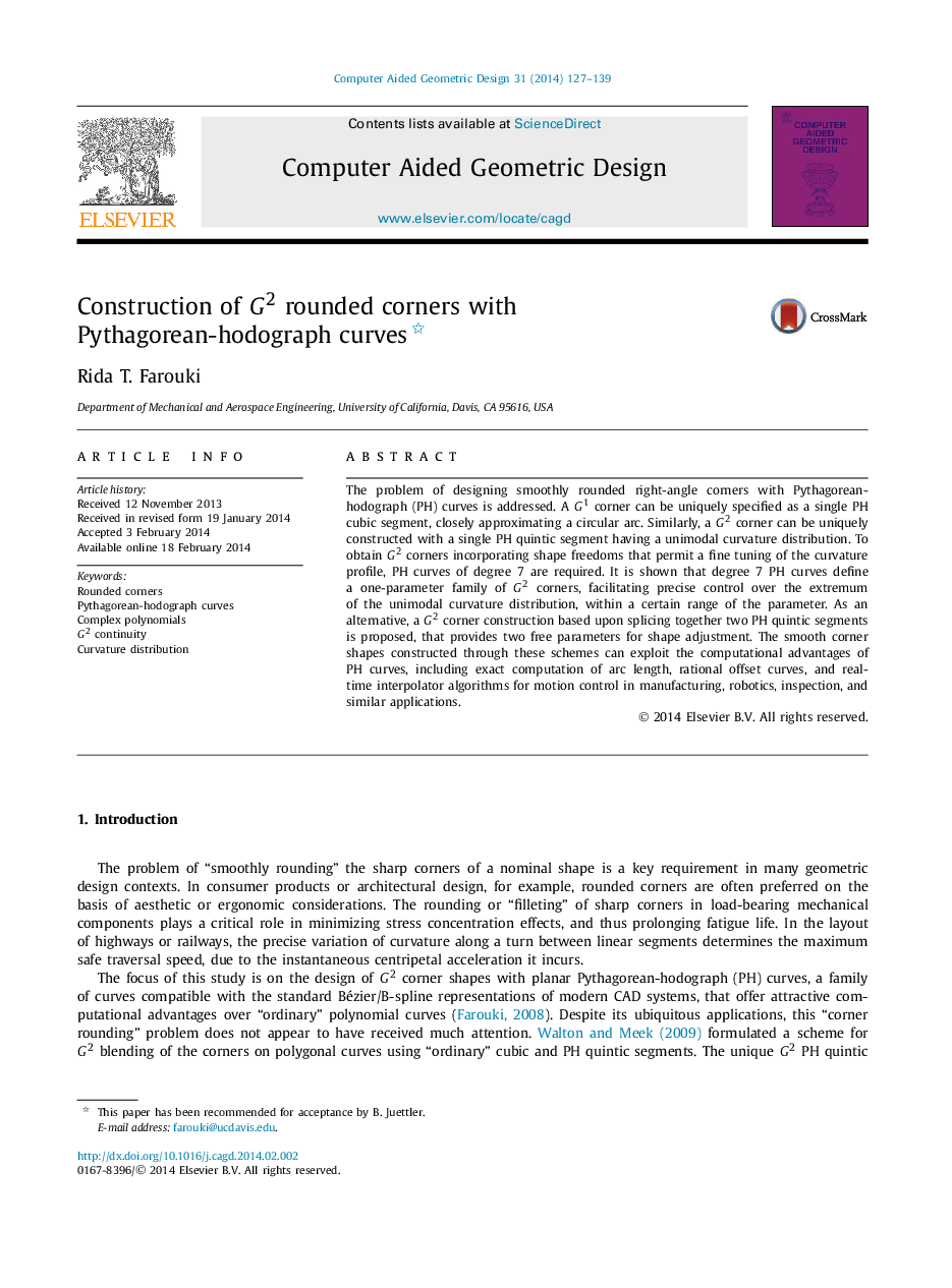 Construction of G2G2 rounded corners with Pythagorean-hodograph curves 